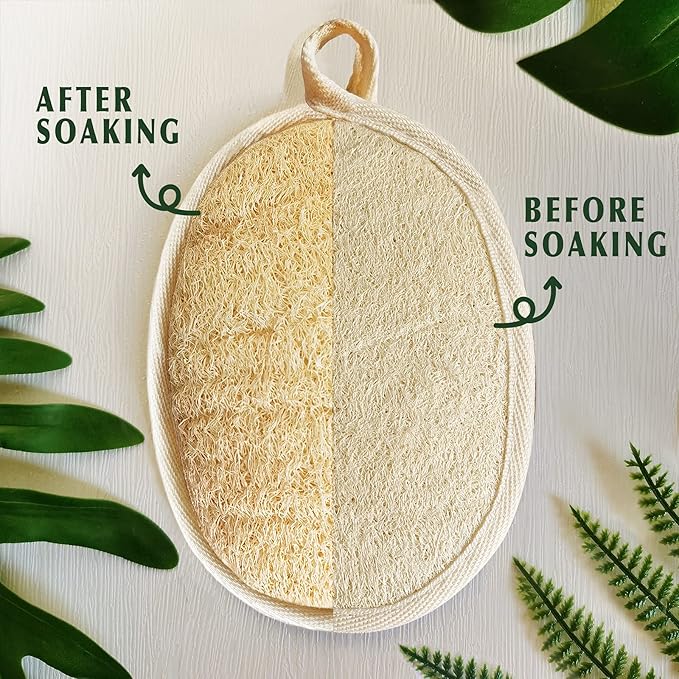 YIQINGJIE Natural Loofah Sponge Exfoliating Body Scrubber (3 Pack),Made with Eco-Friendly and Biodegradable Shower Luffa Sponge, Loofah for Women and Men, Beige