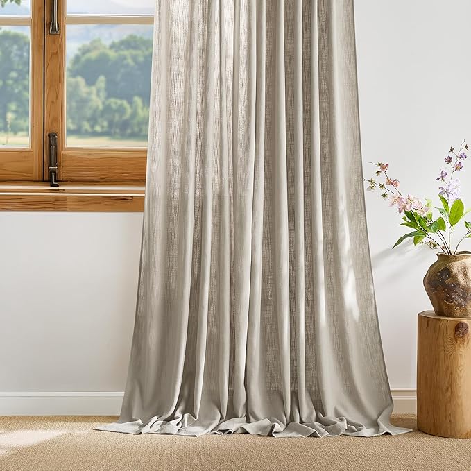 NICETOWN Taupe Thick Linen Curtains 84 Inches Long for Living Room 2 Panels Set, Back Tab/Rod Pocket with Pleat Tape Privacy Added Window Treatments for Farmhouse/Bedroom, W55 x L84