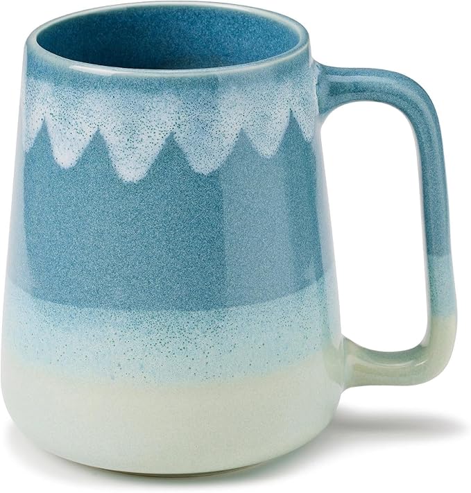 24oz Large Ceramic Coffee Mug with Big Handle, Handmade Kiln Glazed Large Coffee Mug Tea cup, Novelty Mug，Unique Uneven Surface for Office and Home，Microwave and Dishwasher Safe (Light Blue)