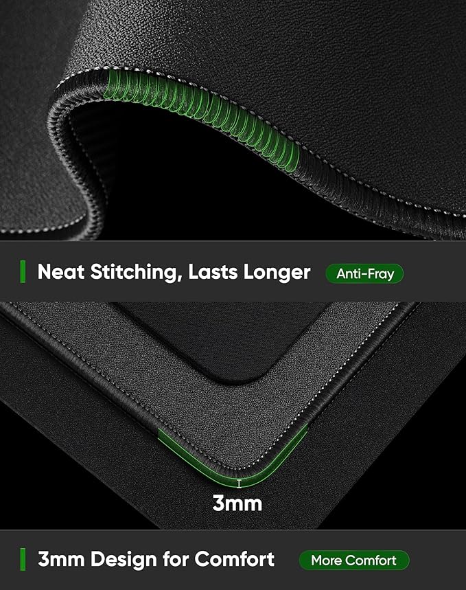 ALOANES Black Waterproof Desk Mat, Large Mouse Pad with Extended Mouse Mat, with Anti Slip Base, Stitched Edge, Grain Jacquard Surface, Perfect for Gamer, Office & Home, XXL 11.81''x31.50''x0.12''