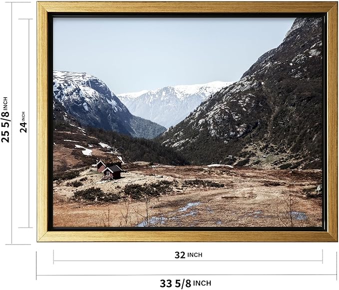 Monem Art Scandinavian Mountain Cabin Landscape Photography Print - Nordic Nature Scenic Art Poster - Wall Decor for Living Room, Bedroom or Office - 24x32 Gold Framed CANVAS by Mareike Bohmer