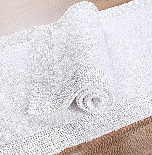 Bedding Craft 100% Cotton Bath Mat - Soft Hotel-Style Rectangular Bathroom Floor Rug - Plush, Water Absorbent Cloth Bathmat for Outside Bathtub/Shower, Machine Washable Cotton Bath Rug 21x34 White