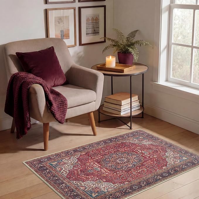 Keen Home Design 2x3 Rug - Machine Washable Entry Rug with Non-Slip Backing, Ideal for Enteryway, Kitchen, Bathroom, Laundry Room - Vintage, Easy Clean, Durable, Low Pile Rug - (2' x 3')