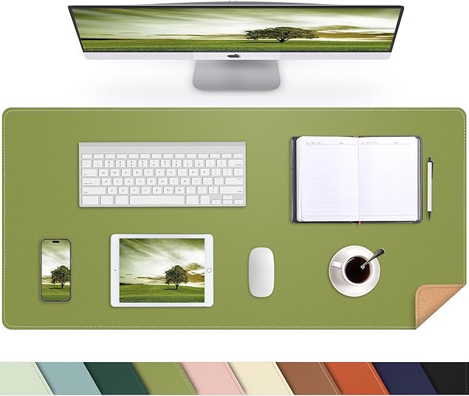 AFIING Cork Desk Mat 35.4" x 17", Dual-Sided Natural Cork & PU Leather Desk Pad, Non-Slip Waterproof Large Mouse Pad for Office, Home & Gaming (Olive Green)