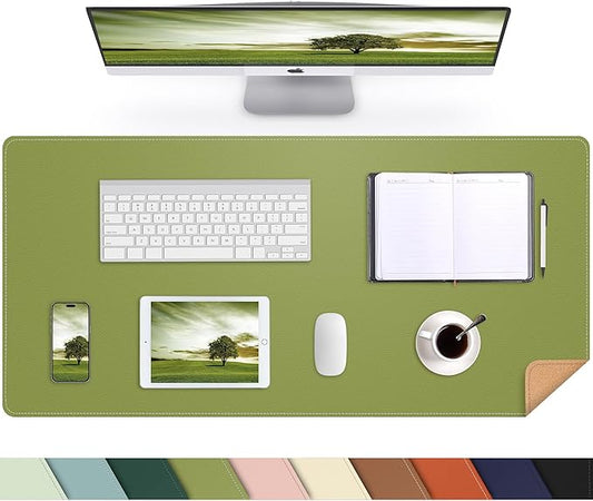 AFIING Cork Desk Mat 35.4" x 17", Dual-Sided Natural Cork & PU Leather Desk Pad, Non-Slip Waterproof Large Mouse Pad for Office, Home & Gaming (Olive Green)