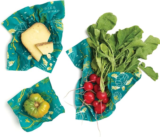 Bee's Wrap Beeswax Wraps for Food - 3 Pack of Assorted Beeswax Wraps - Small, Medium & Large Wrap - Plastic Free Made in USA Reusable Natural Food Wrap - Ocean Print