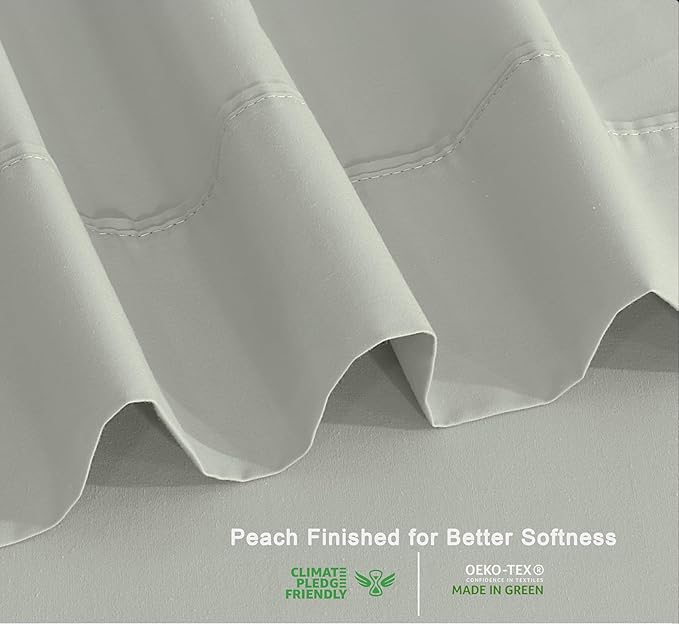 RUVANTI 100% Cotton Organic Percale Sheets Queen Size – Crisp Cooling Bed Sheets for Hot Sleepers, Deep Pocket 15”, Soft Peach Finish, Breathable & Durable Hotel-Style 4 Pcs, Mineral Gray
