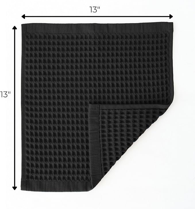 Waffle Washcloths Set of 8 Black - Premium Quality 100% Turkish Cotton Face Washcloth, Soft Makeup Towel, Shower Cloth, Kitchen Towel (Black, Set of 8 Washcloths)