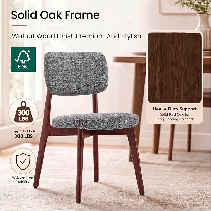 COLAMY Dining Chairs Set of 2, Modern Upholstered Kitchen Room Chairs with Solid Red Oak Wood Legs, 5-Min Easy Assembly Anti-Wobble, High-Weight Fabric Farmhouse Side Chair, 300lbs,Darkgrey