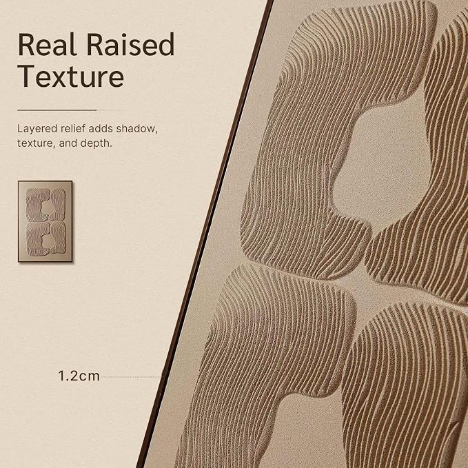 3D Textured Wall Art for Living Room, 1 Piece Wabi Sabi Abstract Sandstone Relief Artwork with Solid Catalpa Wood Frame, Minimalist Abstract Pictures for Hallway Entryway, Warm Oatmeal Beige, 24x36 In