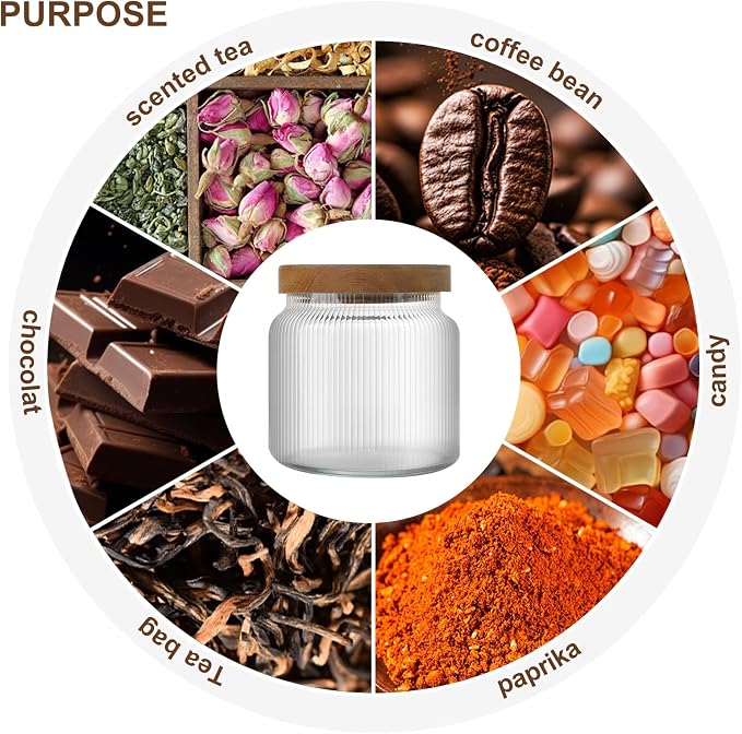 300ml/10.15Oz Glass Storage Containers with Wood Lids - Airtight Spice Jars with Lids - Overnight Oats Jar - Stacable Glass Jars for Coffee,Sugar,Tea,Spice