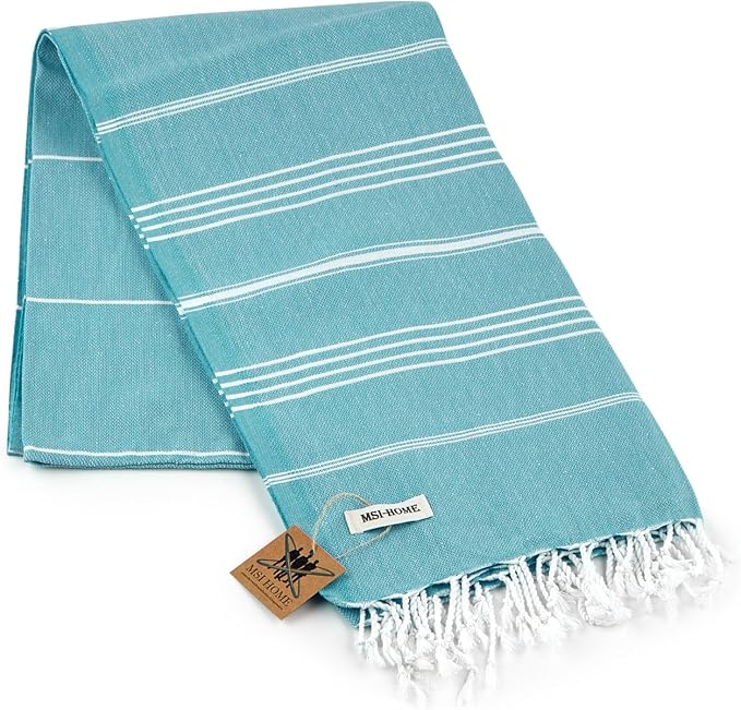 100% Organic Turkish Cotton Beach and Bath Towel, Peshtemal Towel Blanket, Quick Dry Sand Free, Oversized Light Compact, Diamond Weave, Prewashed, 71 x 39 Inches (Turquoise)