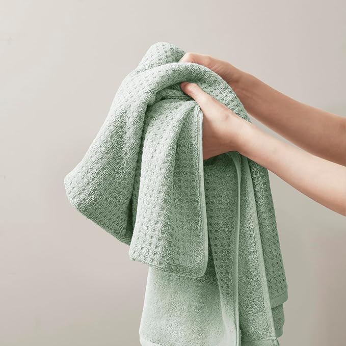 Madison Park Spa Waffle 100% Cotton Luxurious Towel Set, Premium Texture Waffle Weave, Highly Absorbent, Quick Dry, Hotel & Spa Quality Wash Clothes for Bathroom, Assorted Sizes, Seafoam 6 Piece