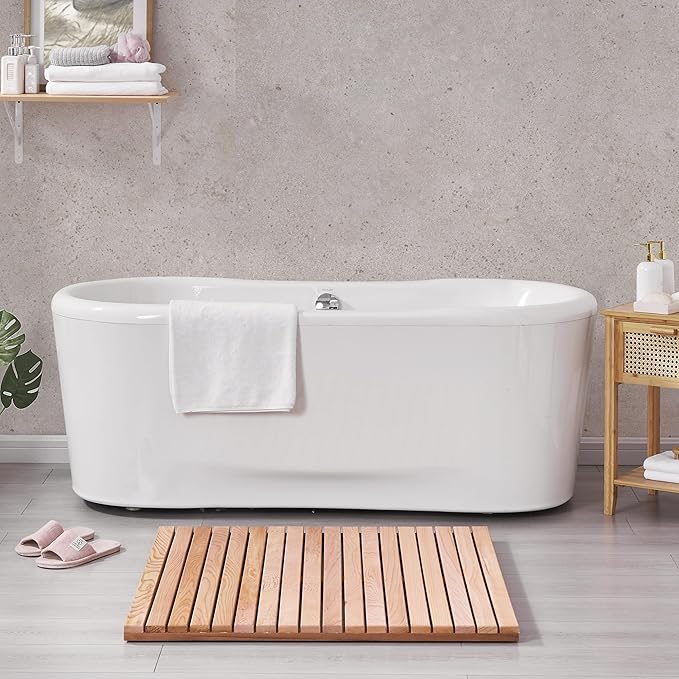 bingaai Cedar Wood Shower Mat 36" × 36" Square, Cedar Wooden Bath Mats, Wood Bath Mat for Inside or Outside Shower, Cedar Sauna Floor Mat Large,Non-Slip Shower Platform