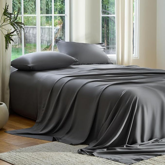 DOZ Sheet Set, 100% Viscose derived from Bamboo, Organically Grown, Buttery Soft, Cooling Sheets, High GSM, Deep Pockets - 4 Piece - 2 Pillowcases 1 Fitted 1 Top Sheet (Storm, Full)
