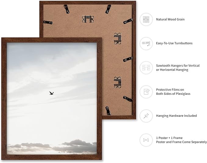 Monem Art Minimalist Bird in Sky Photography Print - Moody Nordic Landscape Art Poster - Wall Decor for Living Room, Bedroom or Office - 8x10 Brown Framed Wall Art by Mareike Bohmer