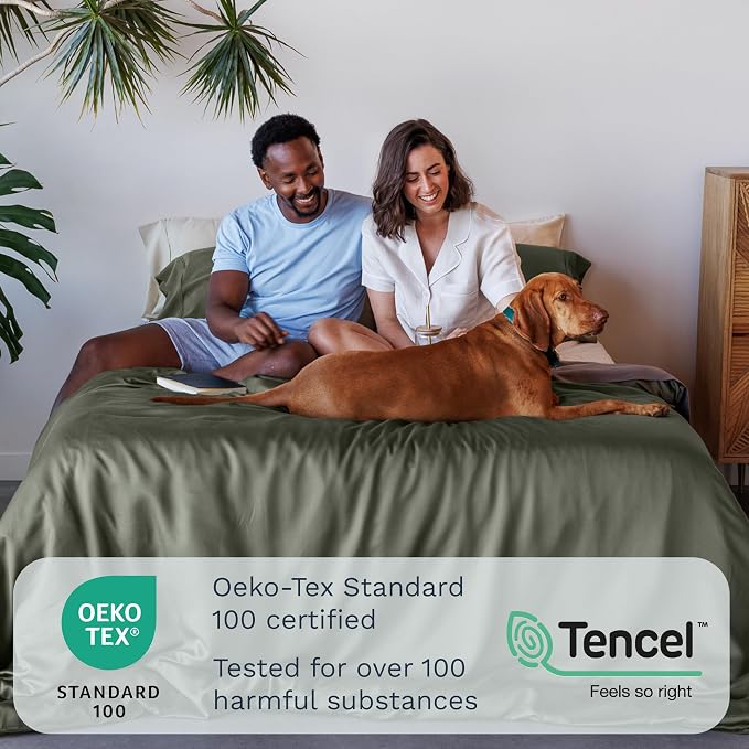 Olive + Crate Tencel Eucalyptus Pillowcases - 100% Tencel Lyocell Cooling Pillow Cases for Hot Sleepers - Hypoallergenic, Moisture-Wicking, Silk Alternative, Vegan - Standard Size Set of 2 [Moss]