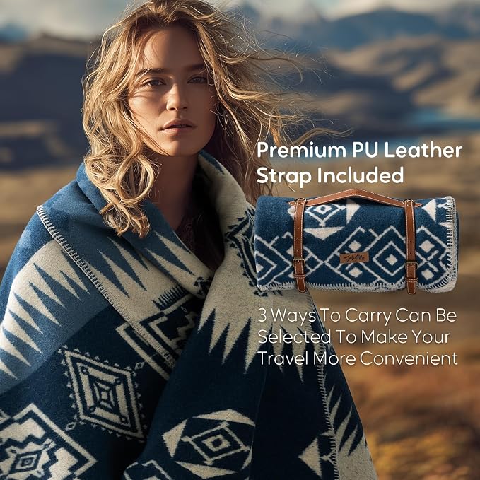 Molithe 100% Wool Blanket, 62" x 86", Warm, Thick, Washable, Military | Great for Camping, Outdoors, Sporting Events, Survival Kits Island Blue