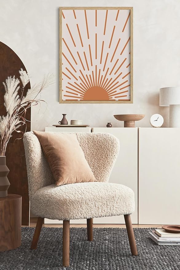 Y2K BOO Minimalist Sunburst UNFRAMED Wall Art Abstract Geometric Arch Earth Tones Terracotta Mid Century Modern 16x20 Inch Heavyweight Paper Boho Sunrise Studio Decor