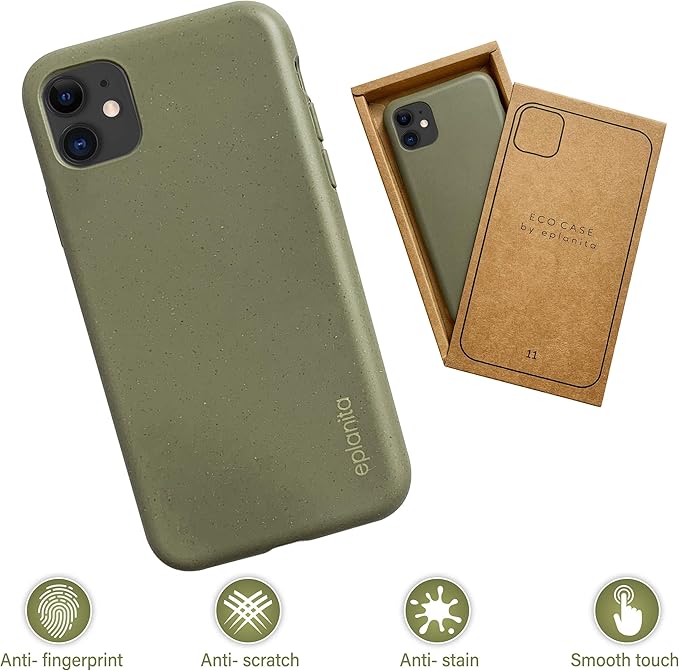eplanita Eco Mobile Phone Case for iPhone 11, Plant Fiber, Drop Protection Cover, Durable and Sustainable (for iPhone 11 Compatible, Khaki)