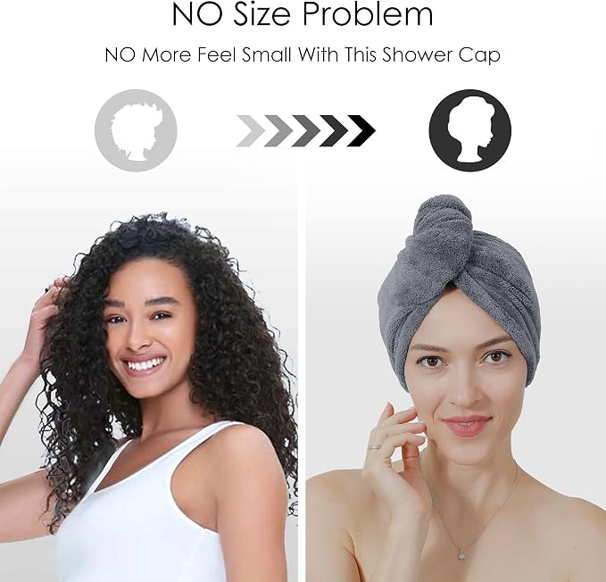 TENSTARS 5 Pack Thicken Microfiber Hair Towel Wrap for Women - Elastic Loop Design - 320GSM Coral Velvet - Quick Dry Hair Turban - 11x28 Inch (Dark Grey)