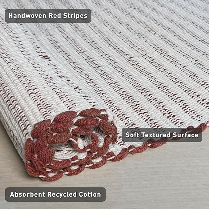 Chardin home Rust & Ivory Providence Throw Rug 2x6 feet |Hand Woven Farmhouse Rug | Great in Kitchens entryways doormats Bathrooms Meditation Mat | Machine Washable & Reversible