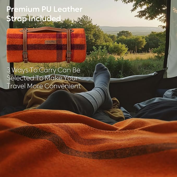 Molithe 100% Wool Blanket, 62" x 86", Warm, Thick, Washable, Military | Great for Camping, Outdoors, Sporting Events, Survival Kits Warm Sunset Frame