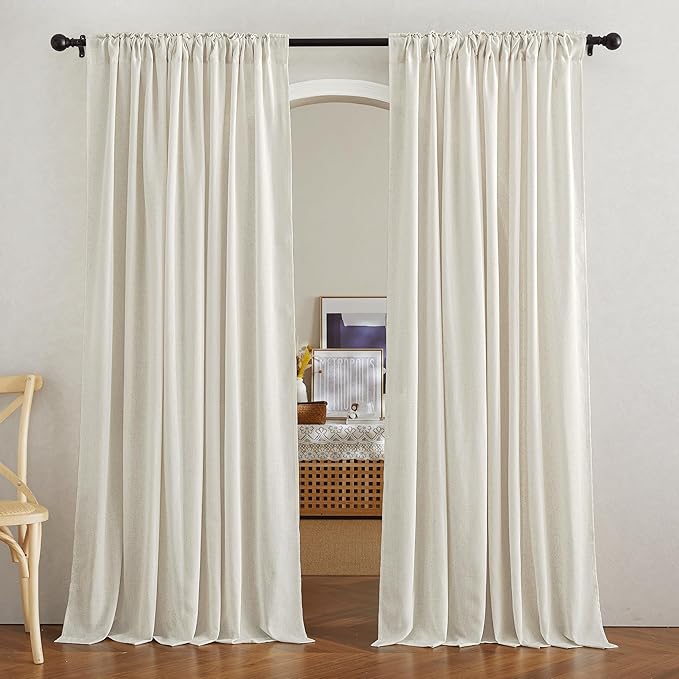 NICETOWN Natural Linen Sliding Door Curtains 84 inches Long, Rod Pocket & Back Tab Thick Flax Semi Sheer Privacy Assured with Light Filtering for Bedroom/Living Room, W68 x L84, 2 Pieces