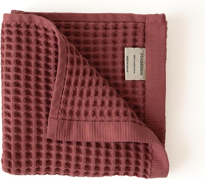 Premium Waffle Hand Towels Pack of 4 Extra Large 20x35 inch - 100% Turkish Cotton, Waffle Weave, Quick Dry, Lint Free, Super Absorbent Hand Bath Towel (Dark Red, Set of 4 Hand Towels)