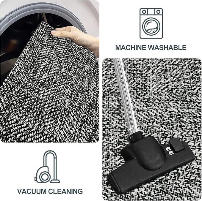 LEEVAN Washable Bathroom Rug, 2'x3' Black Woven Entryway Rug Front Door Mat Cotton Small Kitchen Rugs, Modern Reversible Laundry Room Farmhouse Carpet for Foyer Front Porch Decor