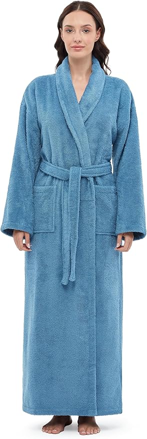 Arus Women's Shawl Collar Robe, Turkish Terry Cotton Bathrobe,with Regular and Full Length Options