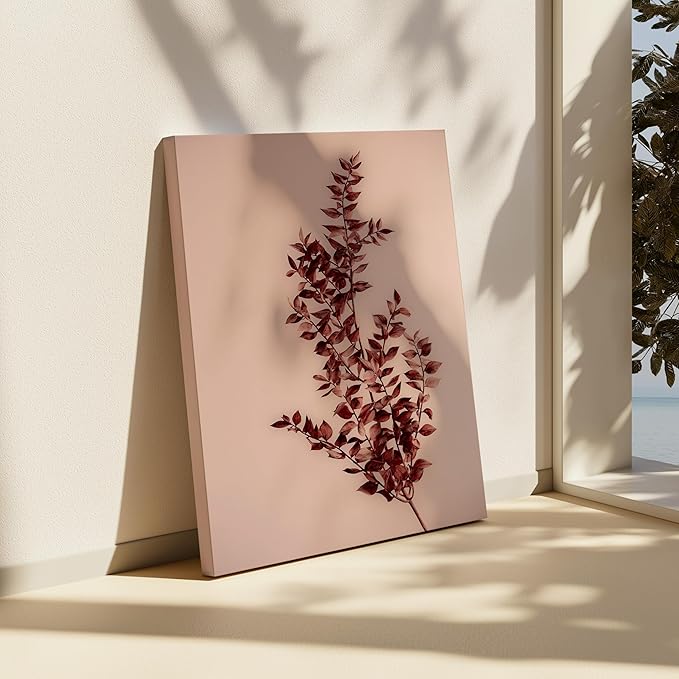 Monem Art Dried Red Botanical Branch Print - Minimalist Boho Nature Poster - Wall Decor for Living Room, Bedroom or Office - 18x24 STRETCHED CANVAS Wall Art by Mareike Bohmer