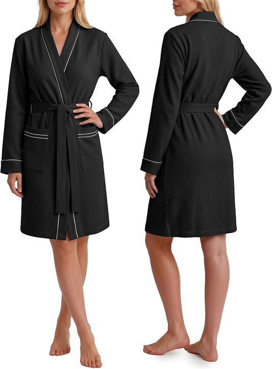 NY Threads Cotton Blend Waffle Robes for Women Knee-Length Bathrobe