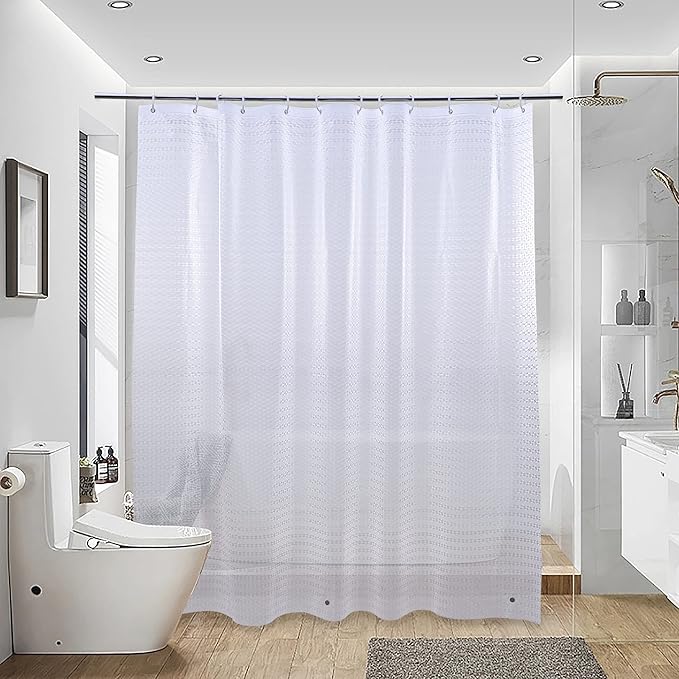 NTBAY EVA Semi-Transparent Clear Shower Curtain with Diamond, Water-Repellent Liner with 3 Magnets for Bathroom, 72x72 Inches