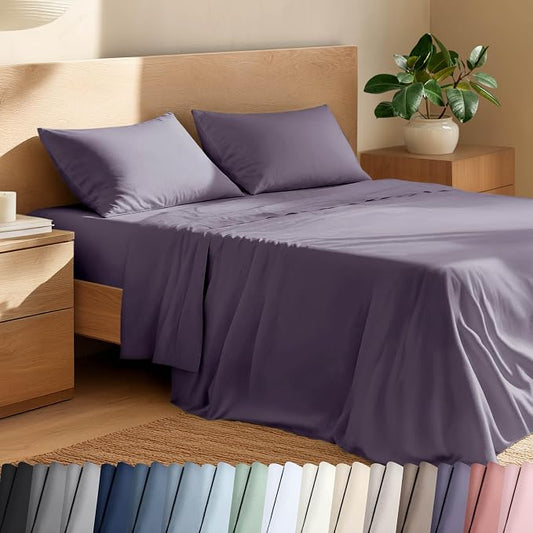 Bare Home 100% Organic Cotton King Sheet Set - Crisp Percale Weave - Lightweight & Breathable - Bedding Sheets & Pillowcases (King, Dusty Purple)