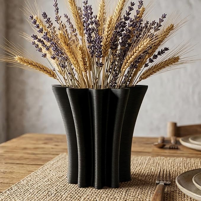 Contemporary Black Ceramic Vase, Abstract Irregular Shape Sculptural Accent for Home Decor, Modern Artistic Centerpiece for Coffee Table or Bookshelf