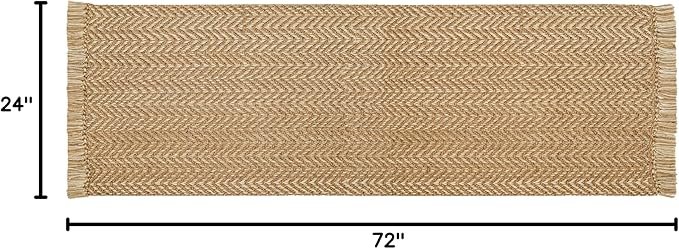 Chevron Weave with Fringes Woven Runner Rug 2x6 Feet - Beige, Boho Farmhouse Polyester Fibre Area Runners for Hallways, Kitchen, Living Room | Brown Reversible Corridor Space Large Floor Décor Mat