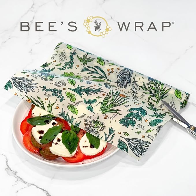 Bee's Wrap Beeswax Wraps for Food - Cut to Size 14x52" Beeswax Wrap Roll - Made in USA Reusable Natural Food Wrap - Herb Garden Print