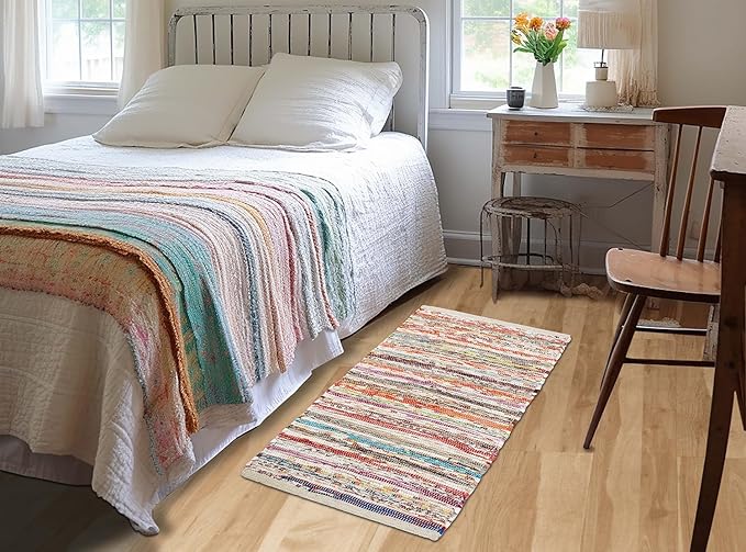 COTTON CRAFT Cotton Chindi Rag Rug - 2 Pack - Boho Farmhouse Rustic Area Accent Throw Rug - Handwoven Reversible Natural Recycled Yarn - Living Room Den Study Home Décor Gift -20 x 32 in - Multi Color