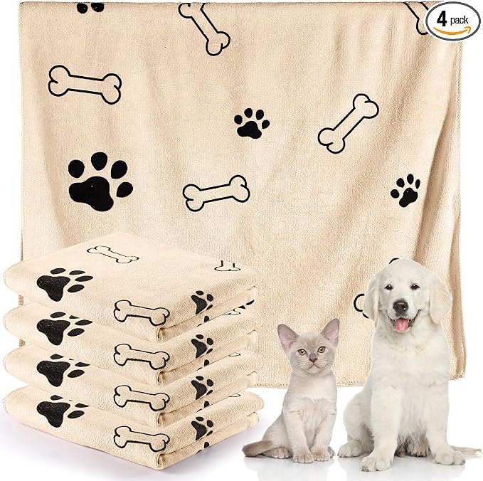 Chumia 4 Pcs Dog Towels for Drying Dog Puppy Bulk Microfiber Absorbent Paw Towel Pet Bathing Supplies Quick Drying for Medium Cats Pets Shower(24 x 40 Inch,Light Brown)