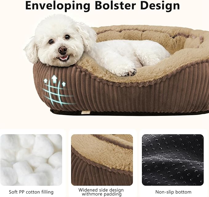 Dog Beds for Small Medium Large Dogs & Cats. Washable Pet Bed, Orthopedic Dog Sofa Bed, Soft Calming Sleeping Warming Puppy Bed (Brown, Small-(20’’x 19’’x 6’’))