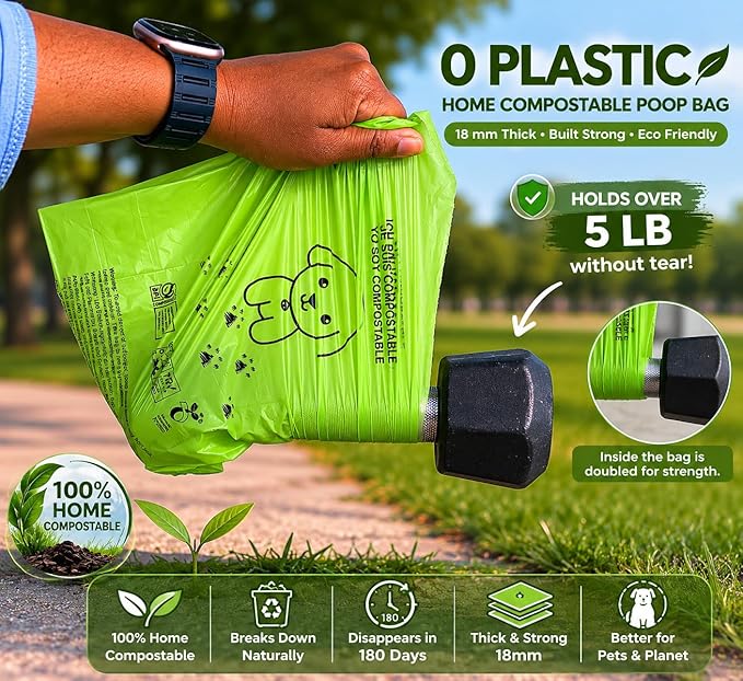 100% Certified Home Compostable Dog Poop Bags - Part Of Every Purchase will Go To Charity - ASTM D6400 & EN 13432 Compliant - 150 x Plant Based Compostable Poop Bags