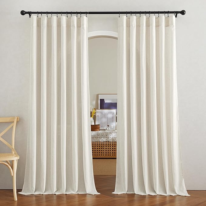 NICETOWN Thick Flax Linen Curtains for Living Room, Rod Pocket & Back Tab Semi Sheer Drapes Privacy Added with Light Filtering for Bedroom/Living Room, Natural, W68 x L90, 2 Panels