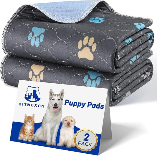 Aitmexcn Washable Puppy Dog Pee Pad, 2PCS 100% Waterproof Whelping Training Mat for Puppy/Senior Dog, Fast Drying Reusable Puppy Pads for Indoor, Outdoor and Car Travel- 32'' x 36''