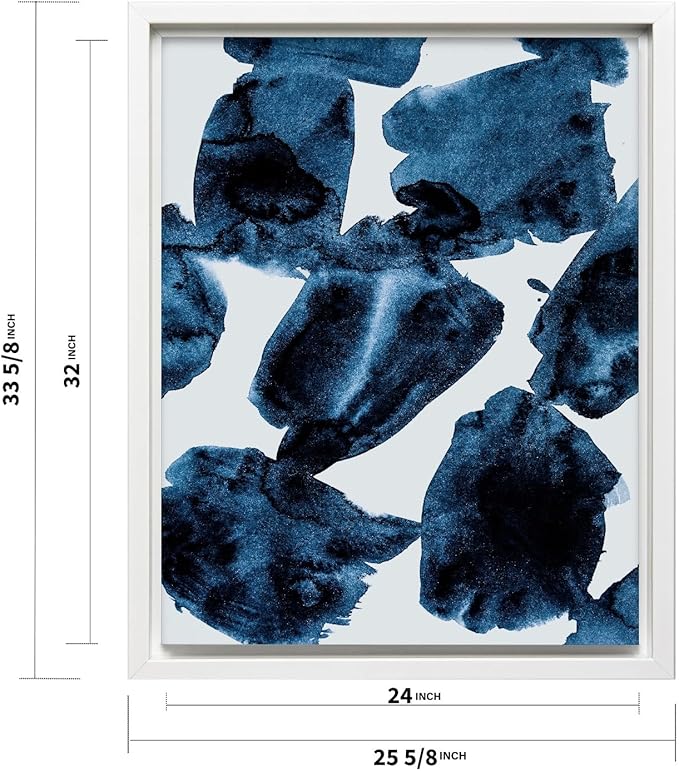 Monem Art Blue Abstract Watercolor Texture Print - Minimalist Modern Art Poster - Wall Decor for Living Room, Bedroom or Office - 24x32 White Framed CANVAS Wall Art by Mareike Bohmer
