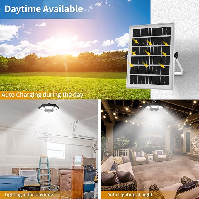 Solar Shed Light Indoor Outdoor 180LED Dual Head Solar Powered Pandent Daytime Work Lights with 5 Lighting Modes & 3 Timers, Solar Indoor Lights Motion Sensor with Remote for Shed Barn Garage