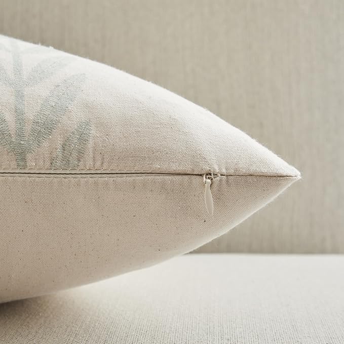 100% Cotton Farmhouse Leaves Lumbar Throw Pillow Covers Set of 2, 12x20 Inch Mixed Green Pastoral Decorative Print Cushion Covers for Sofa Bed Living Room Home Decor