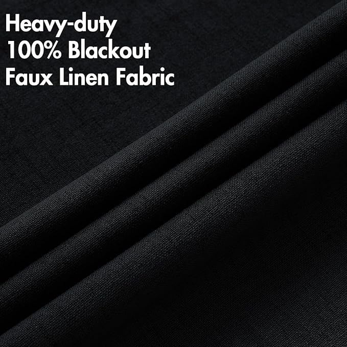 MIULEE Linen Texture Curtains for Bedroom Solid 100% Blackout Thermal Insulated Halloween Black Curtains Grommet Room Darkening Drapes for Living Room 52x54 Inch (2 Panels)