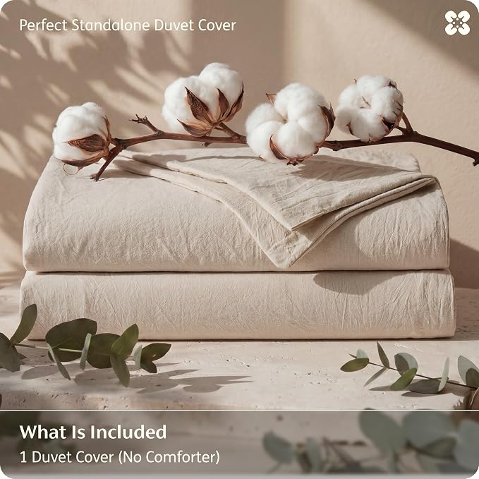 Bedsure Duvet Cover King Size - 100% Washed Cotton, Linen-Like Minimalist Bedding - PureWoven Plain Soft Comforter Cover for All Seasons, 1 Duvet Cover Only (Oatmeal, 104" x 90")
