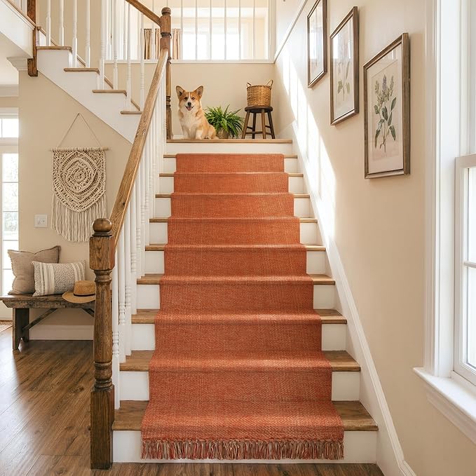 Collive Long Hallway Runner Rug 2.6' x 10', Washable Runner Indoor Entryway Rug, Terracotta Braided Woven Kitchen Runner Rugs Low-Profile Front Door Floor Carpet for Laundry Room Bedroom